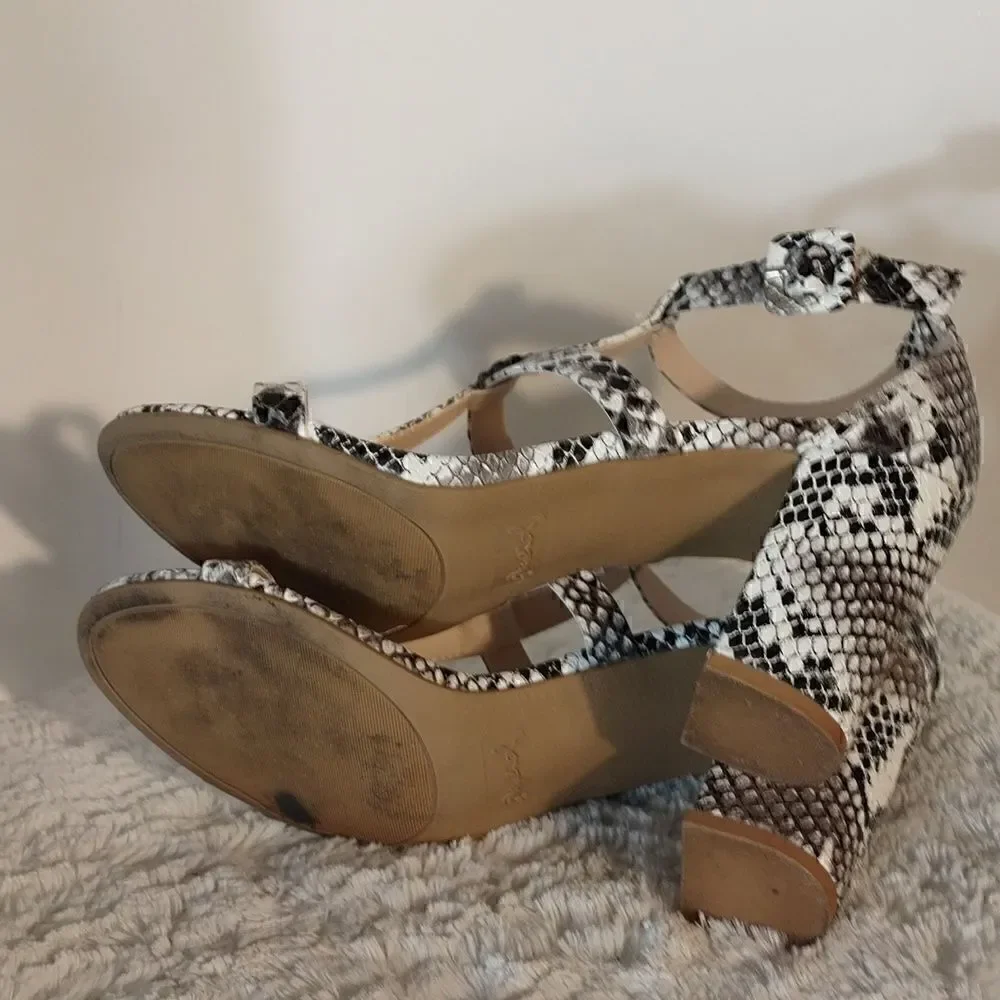 Qupid Snakeskin Print Strappy Sandals